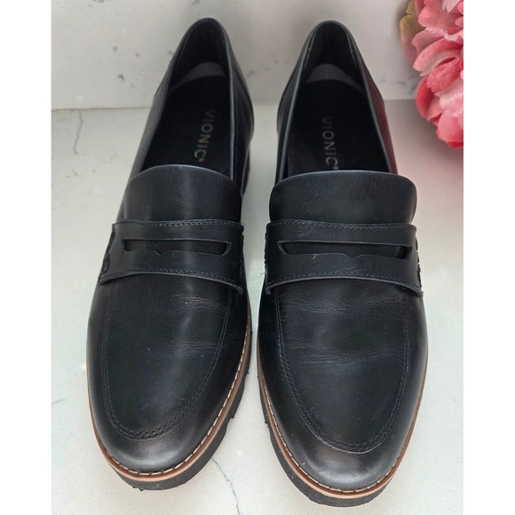 Vionic Cheryl II Black Leather Platform Loafers Women's Size 8.5 - Picture 3 of 10